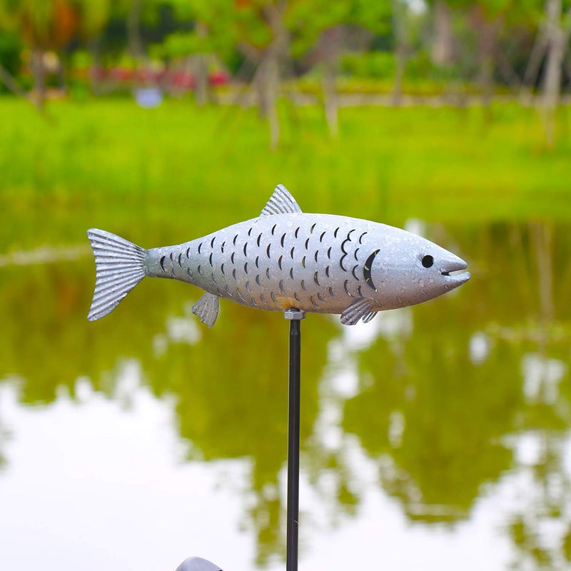 KAIXOXIN Solar Garden Lights Metal Fish Decorative Stake for Outdoor Patio Yard Decorations,Warm White LED Solar Path Lights (Silver-2) - Image 5